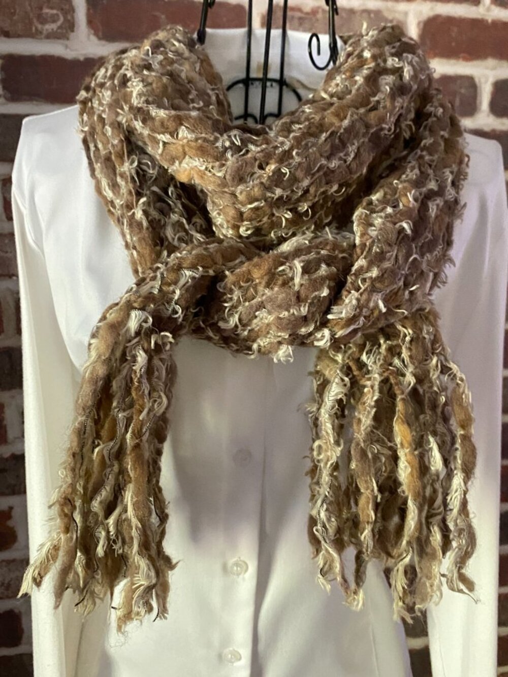 Open Weave Faux Fur Boa Scarf, Long Interweaved Knit Scarf, Bohemian Scarf